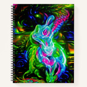 Psychedelic Rabbit Dragon in Neon Fantasy Notebook