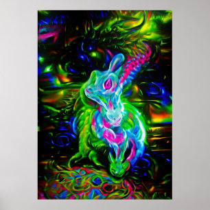 Psychedelic Rabbit Dragon in Neon Fantasy Poster