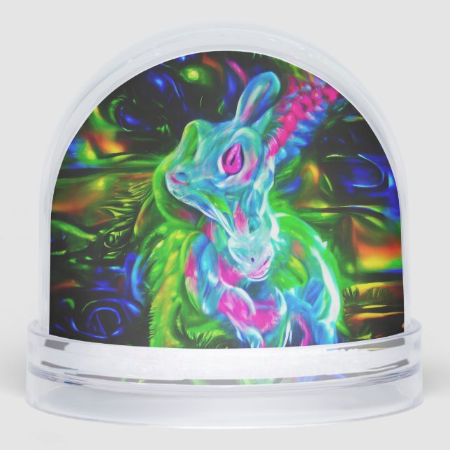 Psychedelic Rabbit Dragon in Neon Fantasy Snowglobe (Front)