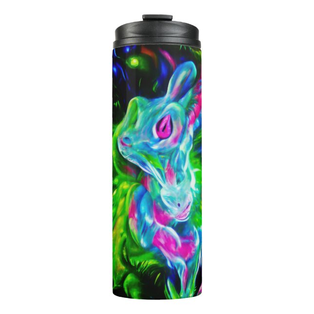 Psychedelic Rabbit Dragon in Neon Fantasy Thermal Tumbler (Front)