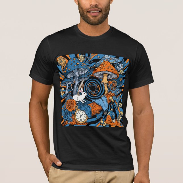 Psychedelic Rabbit Hole Trip: Surreal Mushroom T-Shirt (Front)
