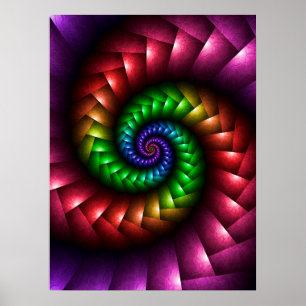 Psychedelic Rainbow Braid Infinite Spiral Fractal Poster
