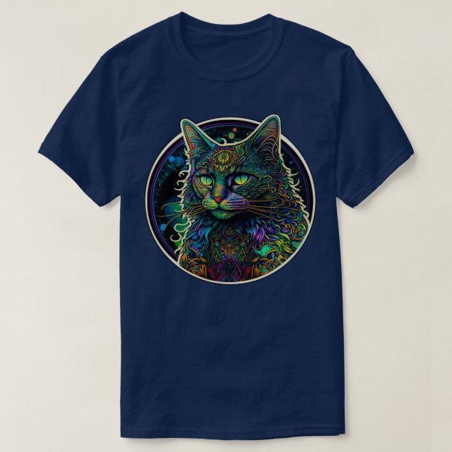 Psychedelic Rainbow Cat Colorful kitten from outer T-Shirt (Design Front)