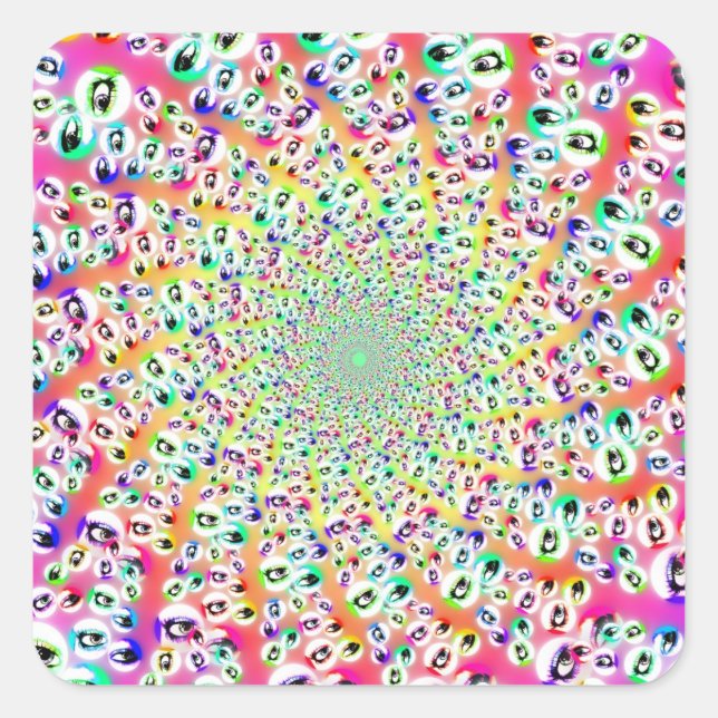 Psychedelic Rainbow Eyes Mandala Square Sticker (Front)