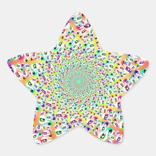 Psychedelic Rainbow Eyes Mandala Star Sticker (Front)