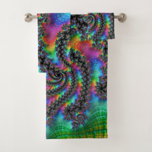 Psychedelic Rainbow Fractal Bath Towel Set