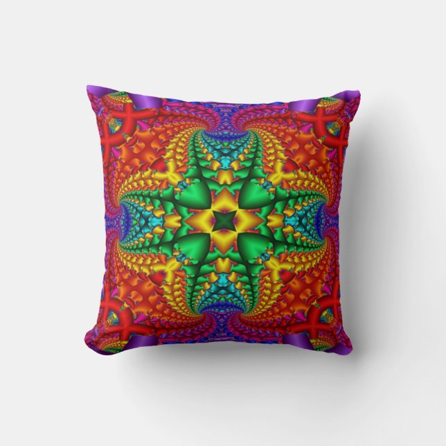 Psychedelic Rainbow Fractal Cushion (Front)