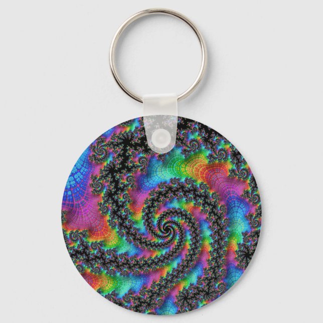 Psychedelic Rainbow Fractal Key Ring (Front)