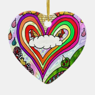 Psychedelic Rainbow Heart Art Print Ceramic Tree Decoration
