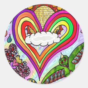 Psychedelic Rainbow Heart Art Print Classic Round Sticker