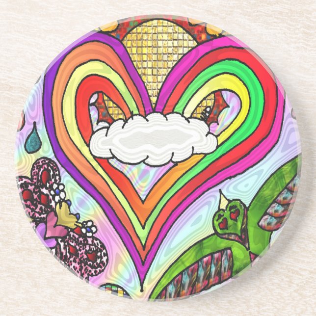 Psychedelic Rainbow Heart Art Print Coaster (Front)