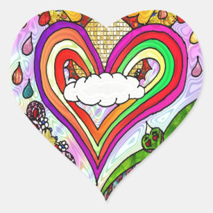 Psychedelic Rainbow Heart Art Print Heart Sticker