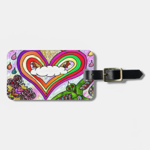 Psychedelic Rainbow Heart Art Print Luggage Tag