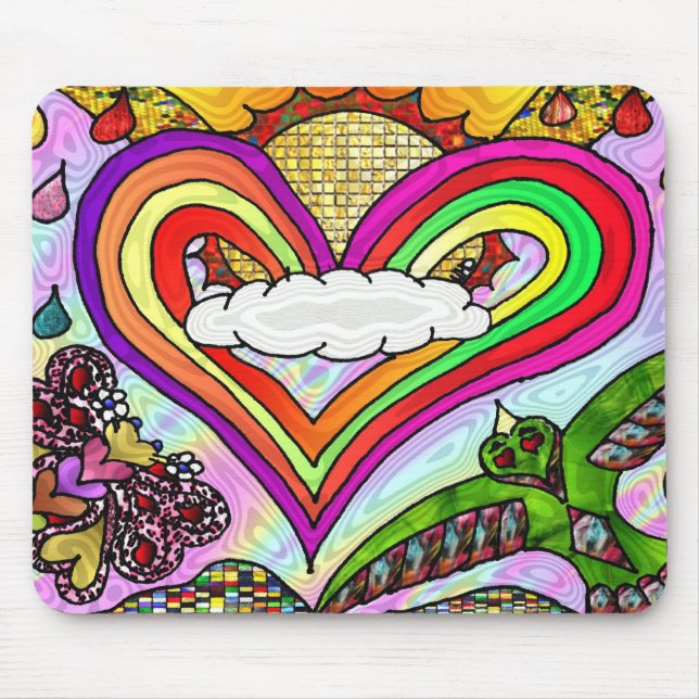 Psychedelic Rainbow Heart Art Print Mouse Mat (Front)