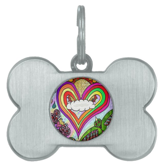 Psychedelic Rainbow Heart Art Print Pet Tag (Front)
