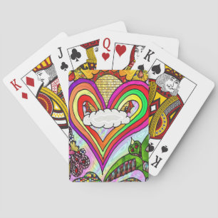Psychedelic Rainbow Heart Art Print Playing Cards