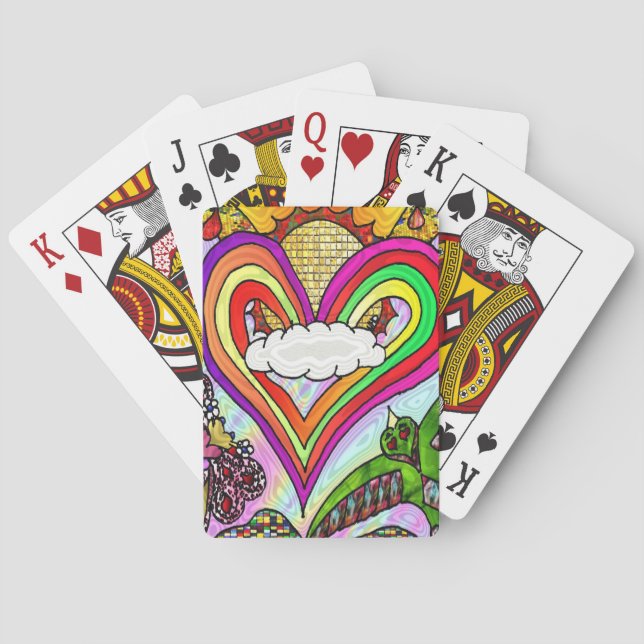 Psychedelic Rainbow Heart Art Print Playing Cards (Back)