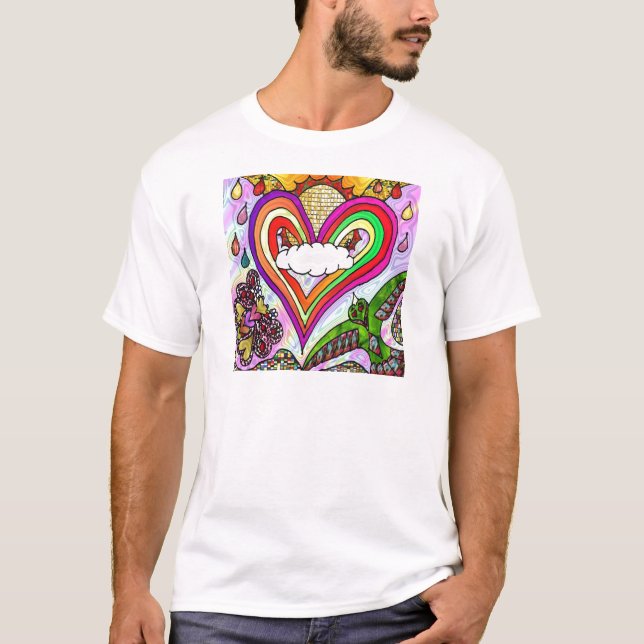 Psychedelic Rainbow Heart Art Print T-Shirt (Front)