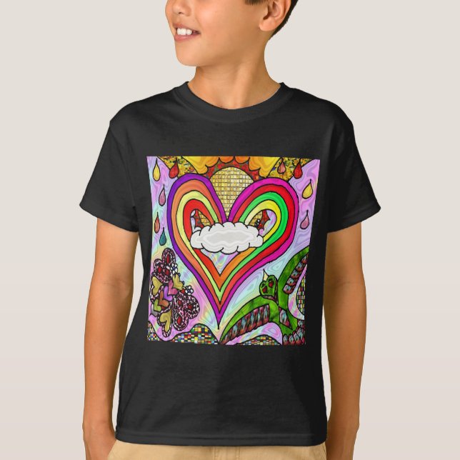 Psychedelic Rainbow Heart Art Print T-Shirt (Front)