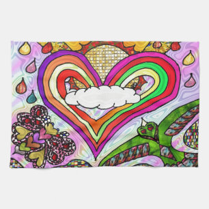 Psychedelic Rainbow Heart Art Print Tea Towel