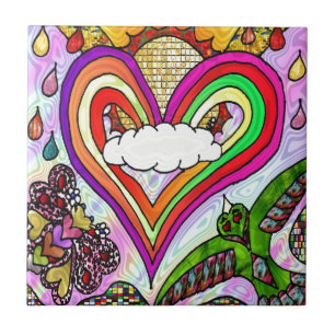 Psychedelic Rainbow Heart Art Print Tile