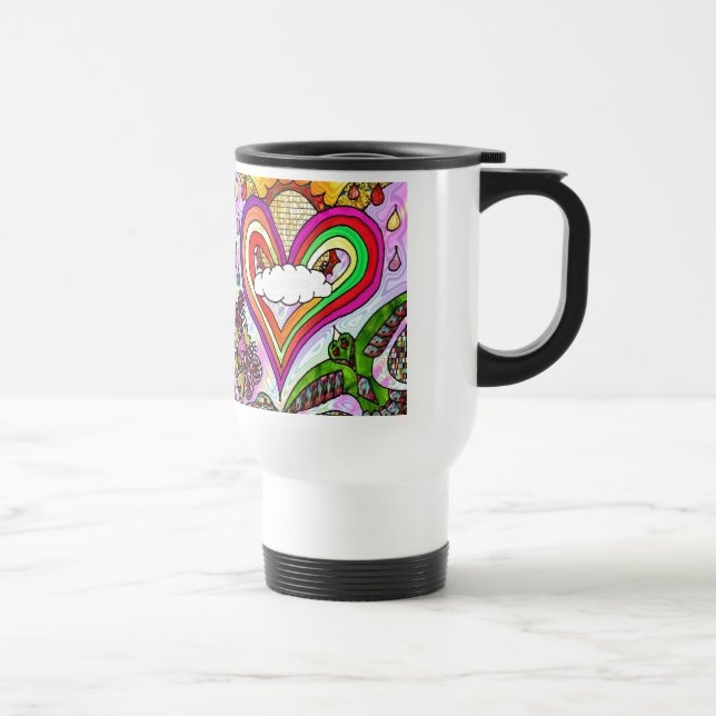 Psychedelic Rainbow Heart Art Print Travel Mug (Right)