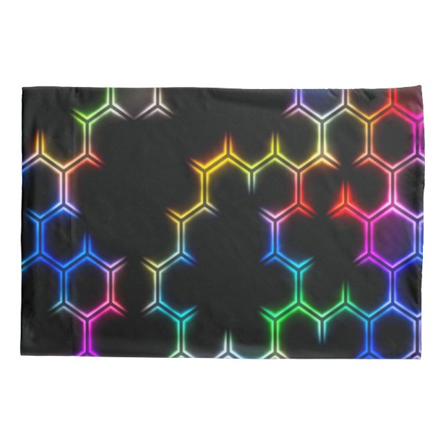 Psychedelic Rainbow Hive Fractal Pattern Pillowcase (Back)