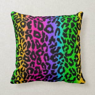 Psychedelic Rainbow Leopard Animal Print Pillow