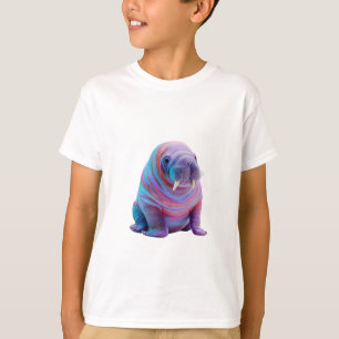 Psychedelic Rainbow Marble Walrus Kids T-Shirt