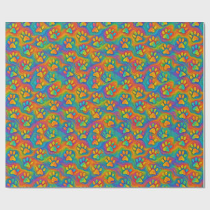 Psychedelic Rainbow Paw Print Pattern Gift Wrap