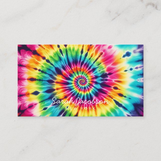 Psychedelic Rainbow Retro TIe-Dye Business Card (Front)