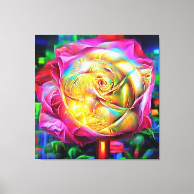 Psychedelic Rainbow Rose Canvas Print (Front)