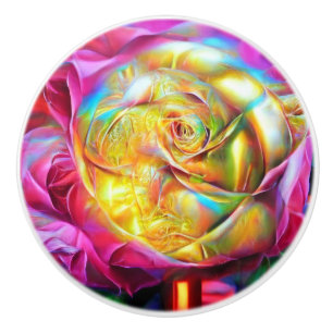 Psychedelic Rainbow Rose Ceramic Knob