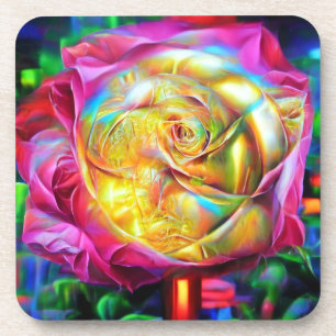 Psychedelic Rainbow Rose Coaster