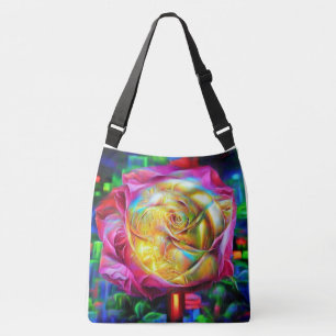 Psychedelic Rainbow Rose Crossbody Bag