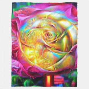 Psychedelic Rainbow Rose Fleece Blanket