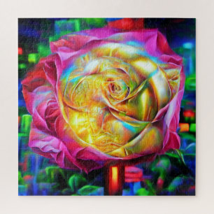 Psychedelic Rainbow Rose Jigsaw Puzzle