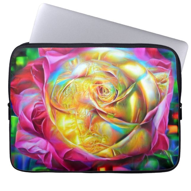 Psychedelic Rainbow Rose Laptop Sleeve (Front)