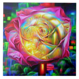 Psychedelic Rainbow Rose Tile