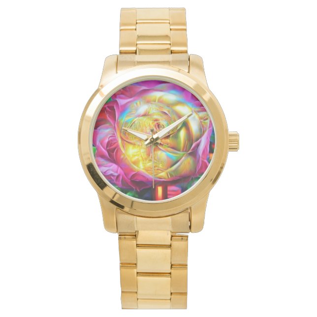 Psychedelic Rainbow Rose Watch (Front)