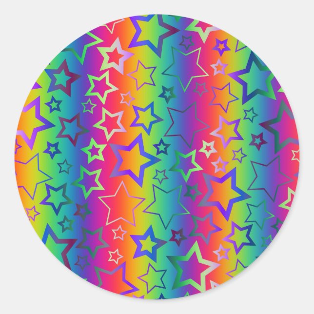 Psychedelic Rainbow Stars Classic Round Sticker (Front)