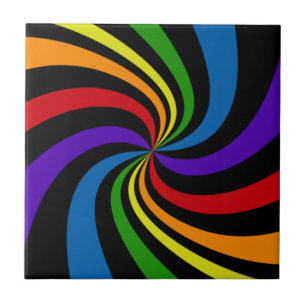 Psychedelic Rainbow Swirl Bold Black Abstract Wild Tile