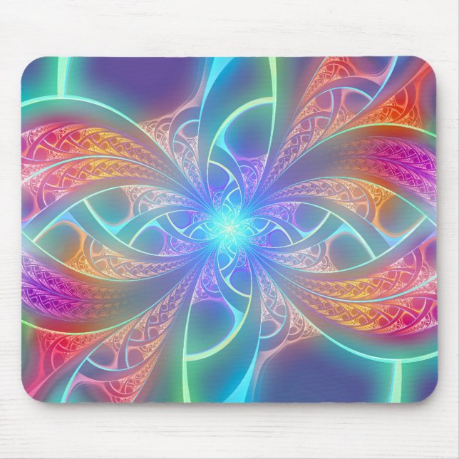 Psychedelic Rainbow Swirls Fractal Pattern Mouse Mat (Front)
