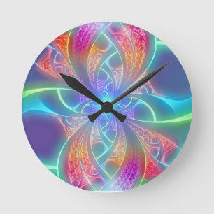 Psychedelic Rainbow Swirls Fractal Pattern Round Clock