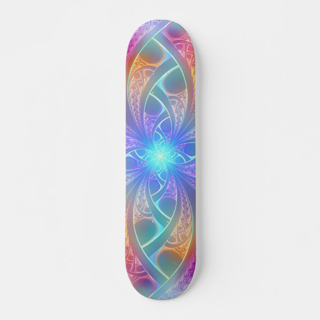 Psychedelic Rainbow Swirls Fractal Pattern Skateboard (Front)