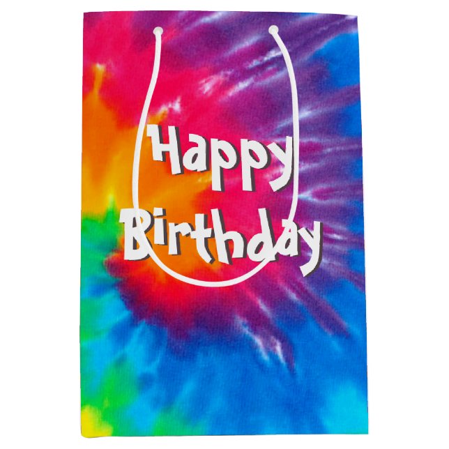 Psychedelic Rainbow Tie Dye Birthday Medium Gift Bag (Front)