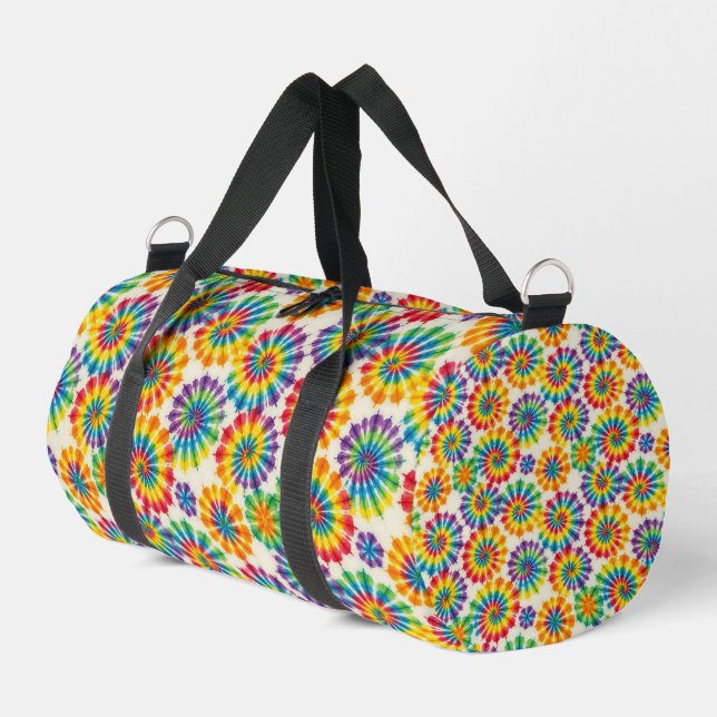 Psychedelic Rainbow Tie Dye Duffle Bag (Left Corner)