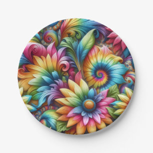 Psychedelic Rainbow Tie-Dye Retro Paper Plates