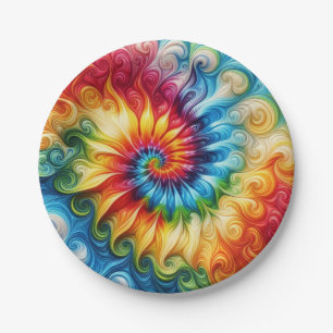 Psychedelic Rainbow Tie-Dye Retro Paper Plates
