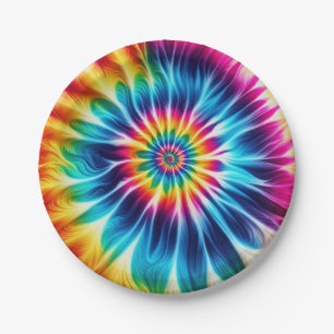 Psychedelic Rainbow Tie-Dye Retro Paper Plates
